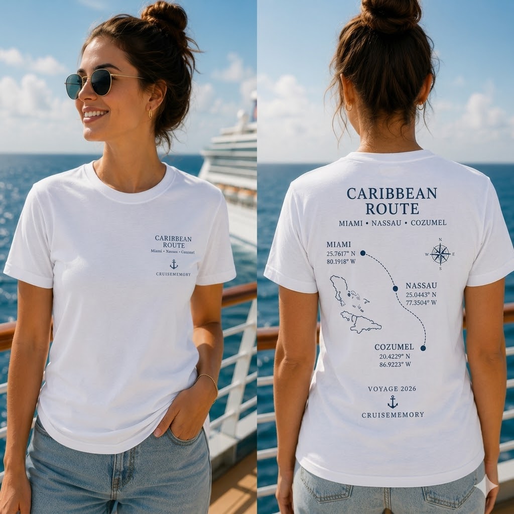 Caribbean Route Cruise Tee – Front & Back Mockup White
