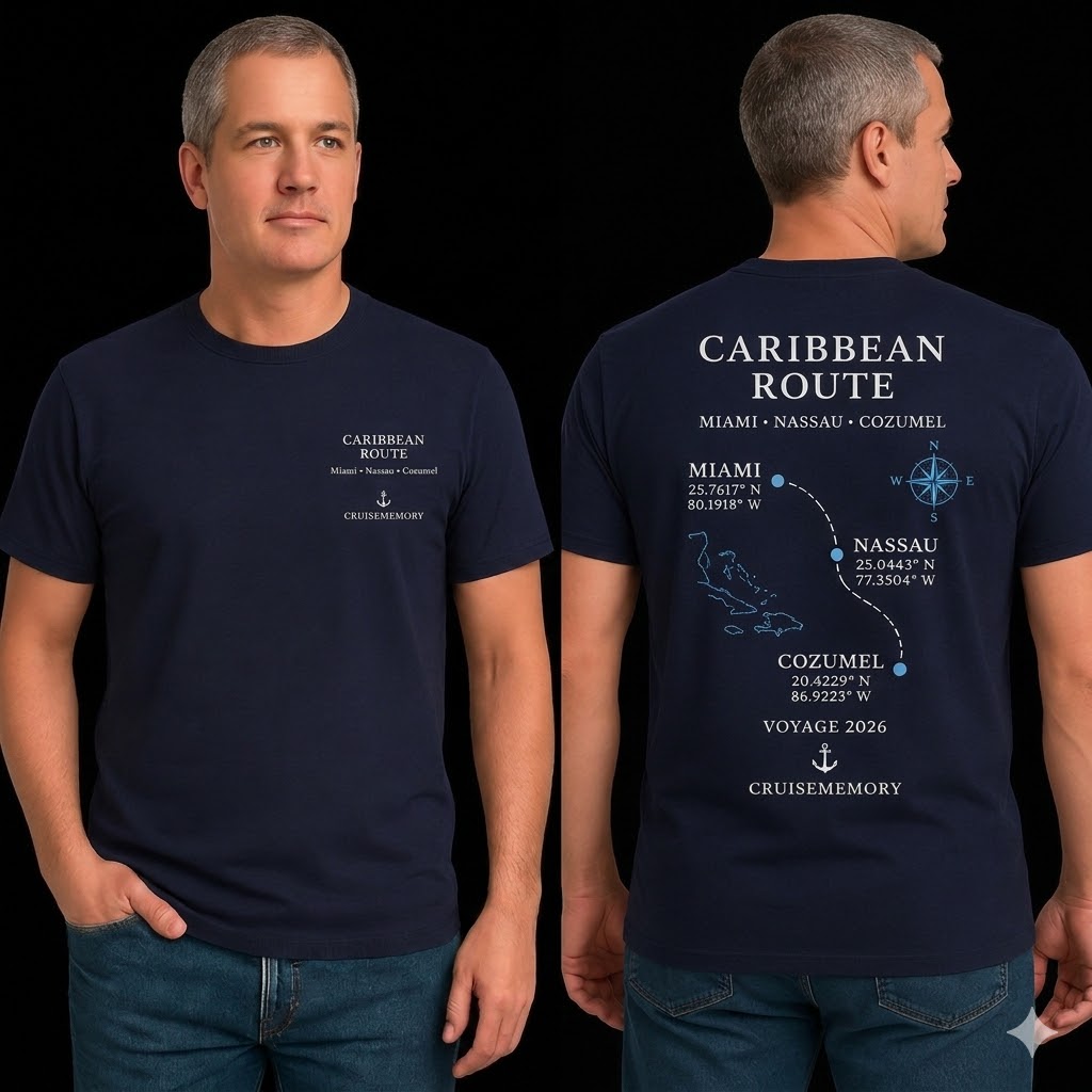 Caribbean Route Navy Tee Mockup – Front & Back
