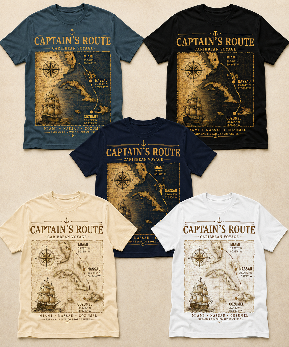 Captain’s Route Caribbean Voyage Collection – 5 Tee Bundle