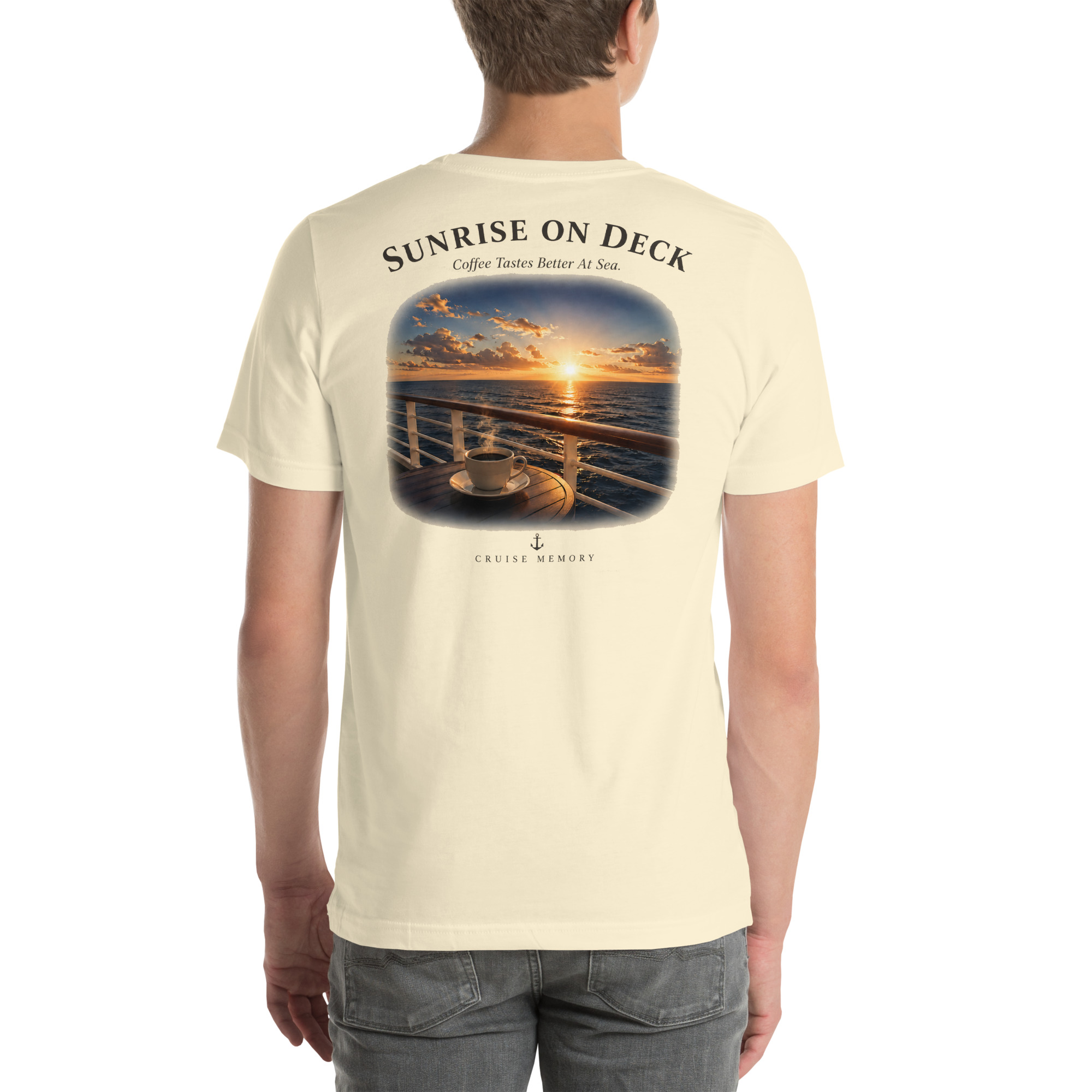 Sunrise on Deck – Coffee Tastes Better at Sea | Cruise Memory Unisex Tee - Image 3