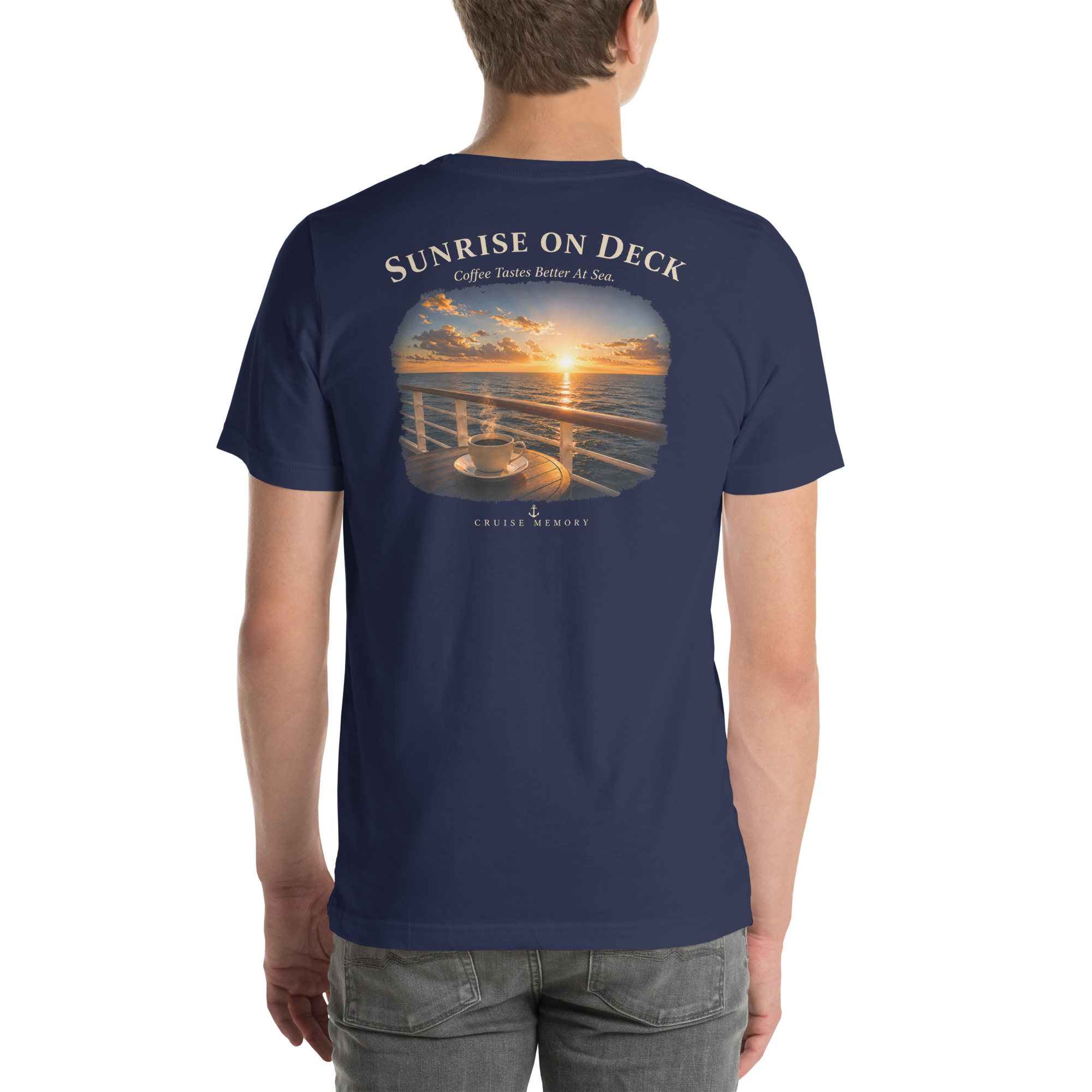 Sunrise on Deck – Coffee Tastes Better at Sea | Cruise Memory Unisex Tee - Image 4