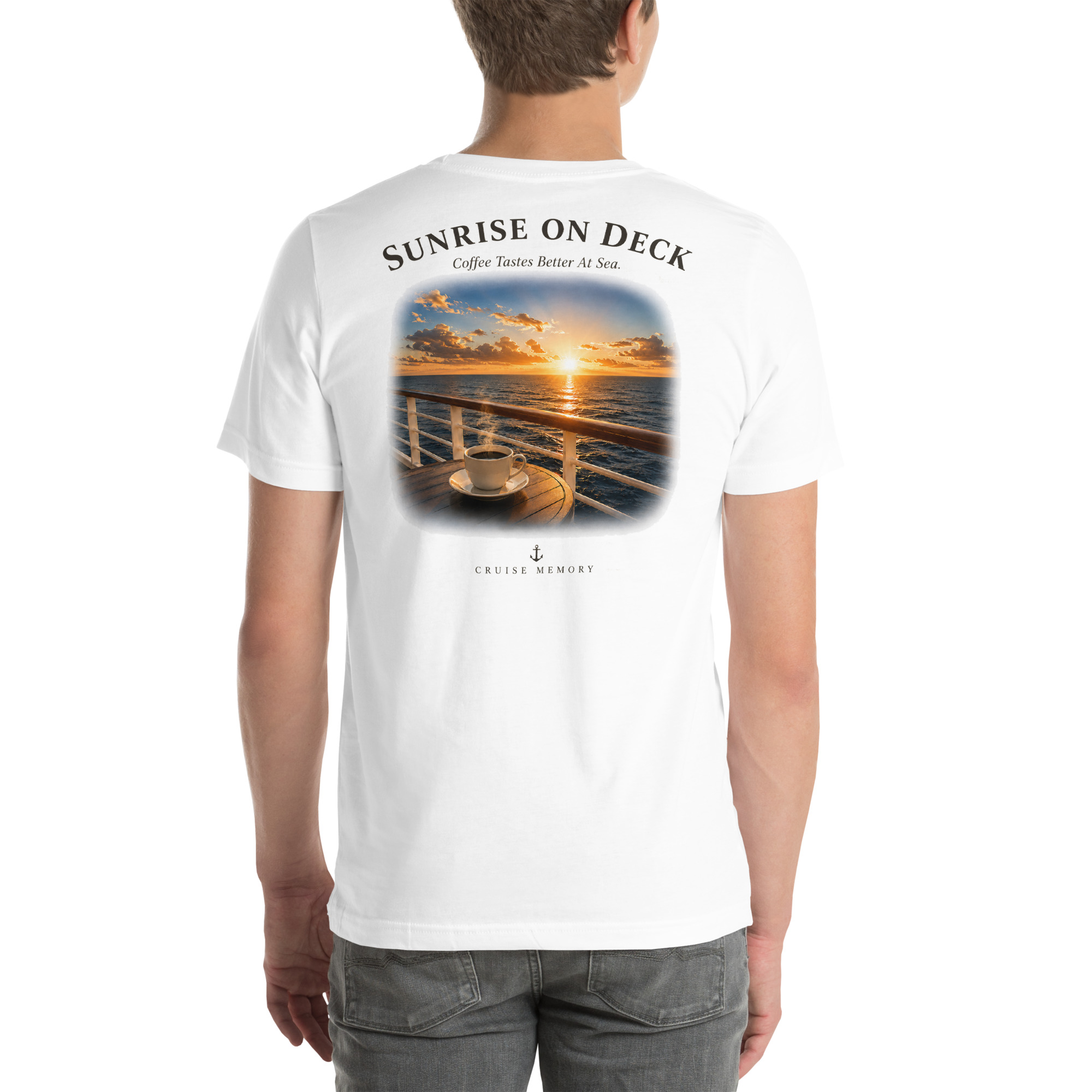 Sunrise on Deck – Coffee Tastes Better at Sea | Cruise Memory Unisex Tee - Image 2