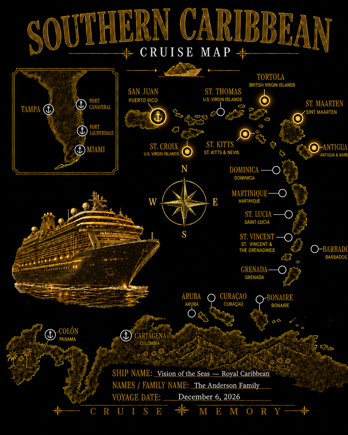 Personalized Classic Custom Cruise Map T-Shirt – Add Your Ports, Ship, Names & Voyage Date - Image 9