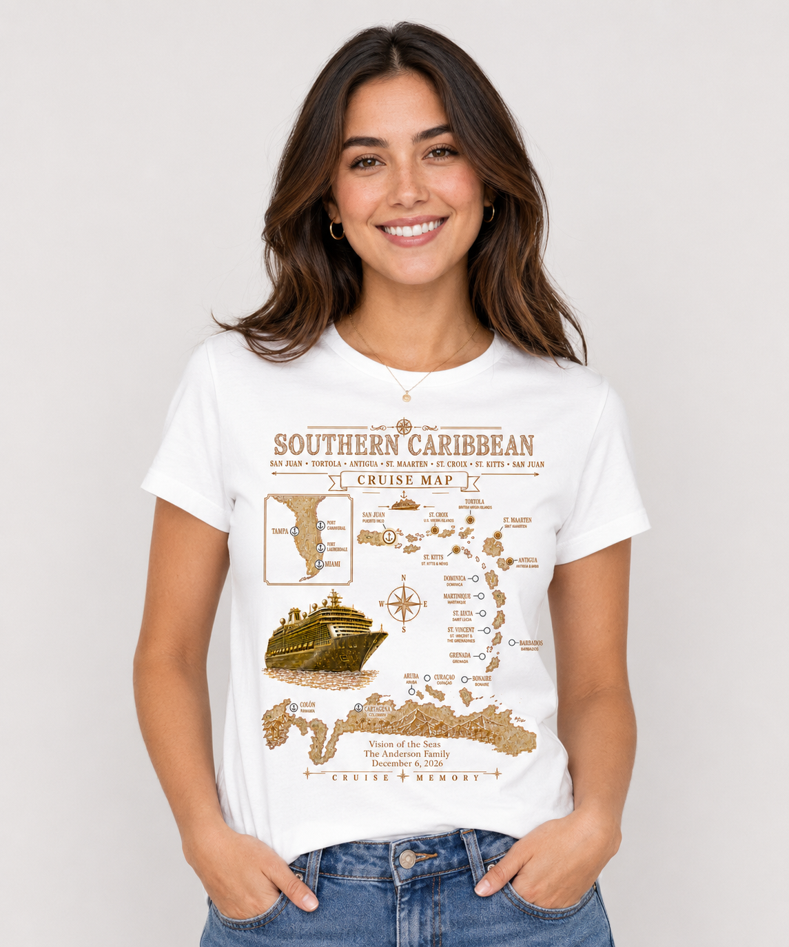 Southern Caribbean Cruise Map – Women’s White T-Shirt Mockup