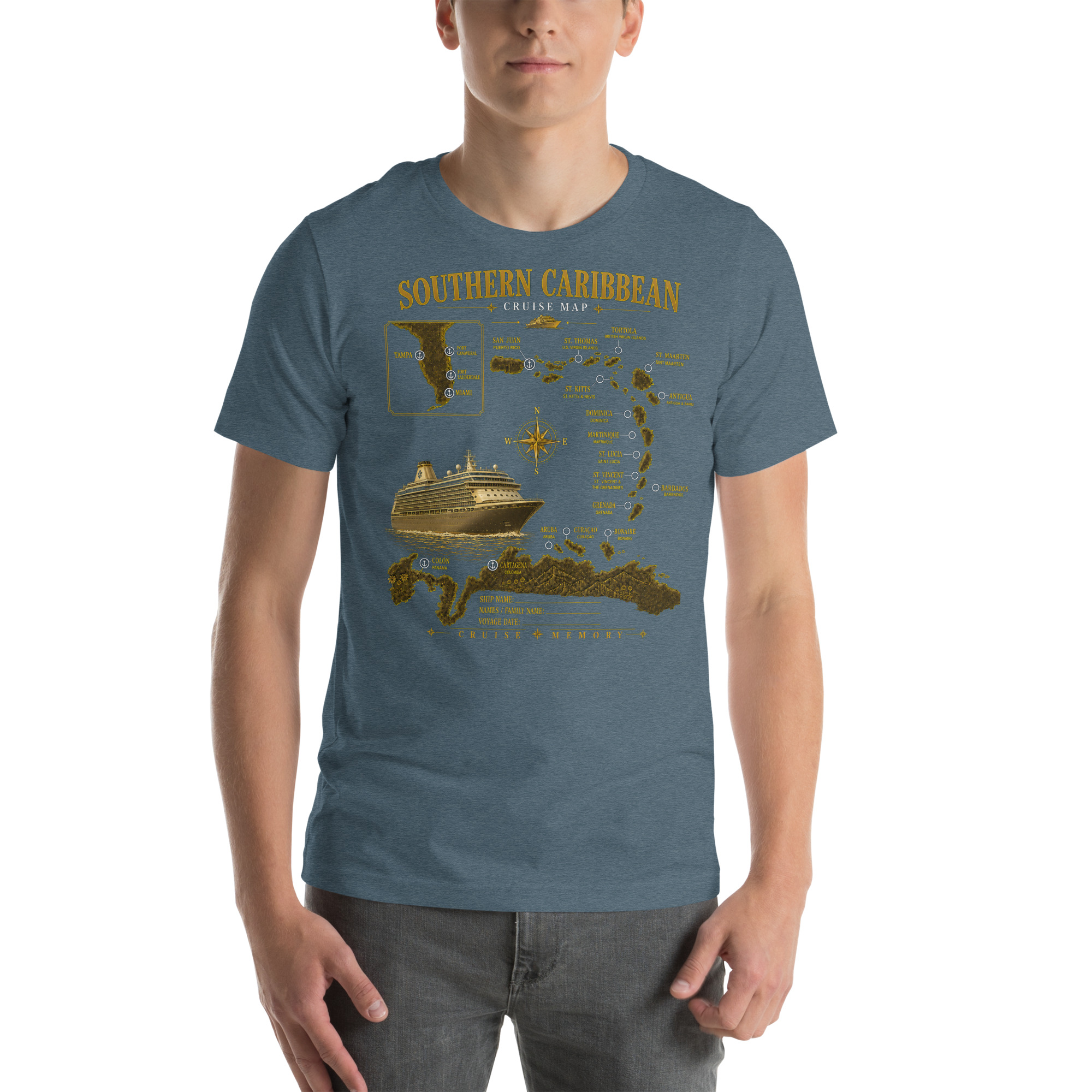 Personalized Classic Custom Cruise Map T-Shirt – Add Your Ports, Ship, Names & Voyage Date - Image 6