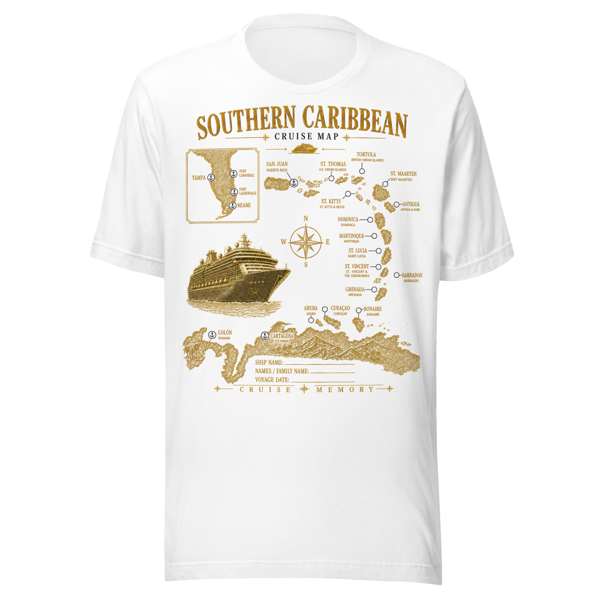 Personalized Classic Custom Cruise Map T-Shirt – Add Your Ports, Ship, Names & Voyage Date - Image 5
