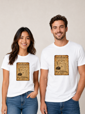 Captain’s Route Southern Caribbean Couple T-Shirt Mockup – White
