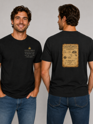 Captain’s Route Southern Caribbean Front & Back Black T-Shirt – Men’s Mockup