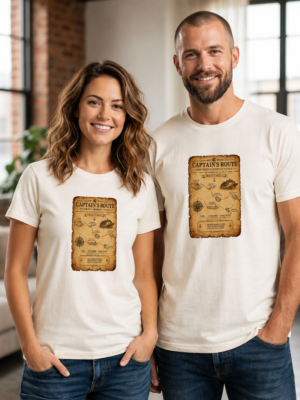 Captain’s Route Vintage Cruise Map T-Shirt – Couple Mockup