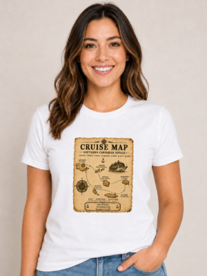 Personalized Southern Caribbean Cruise Map T-Shirt – Women’s White Tee Mockup