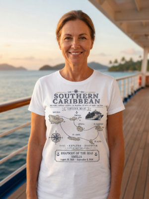 Personalized Southern Caribbean Cruise Route T-Shirt – Amelia on Rhapsody of the Seas
