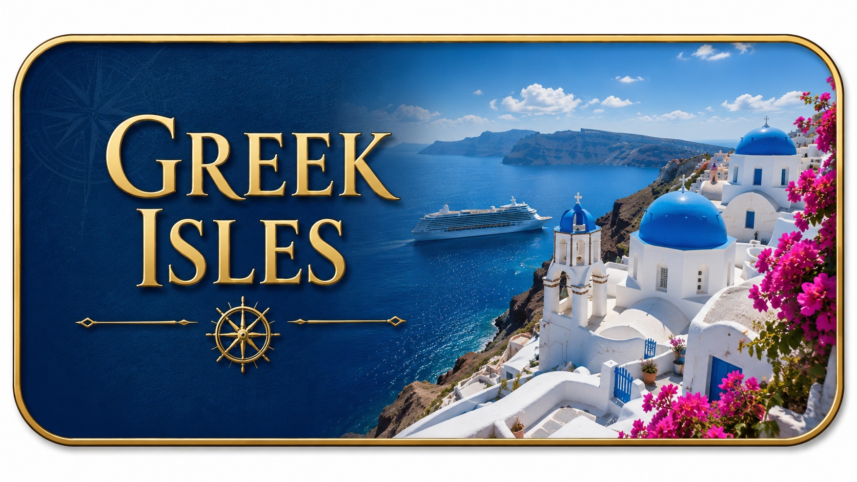 Greek Isles cruise destination with Santorini coast and cruise ship