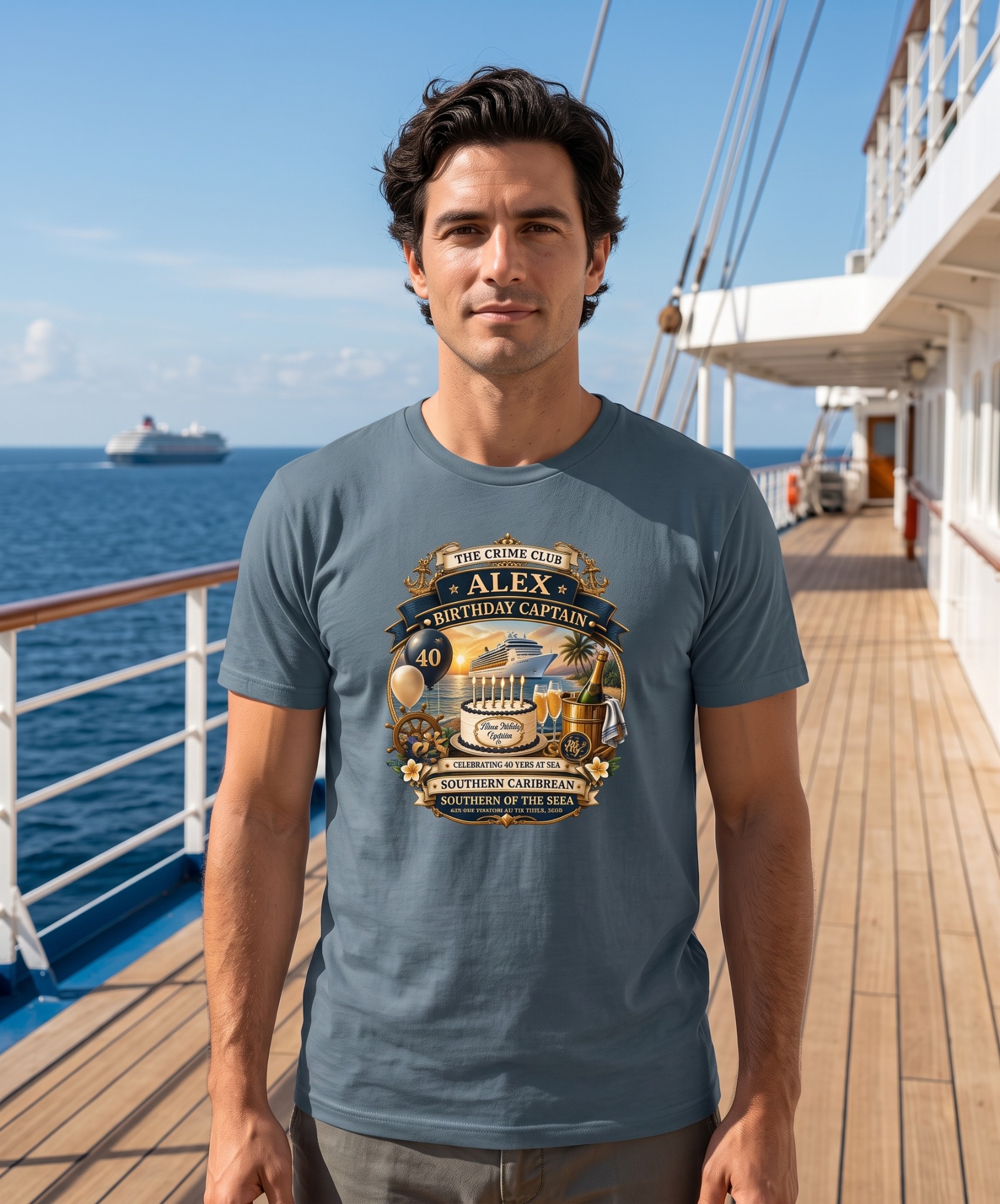 Personalized Birthday Captain Cruise T-Shirt – Heather Slate Mockup