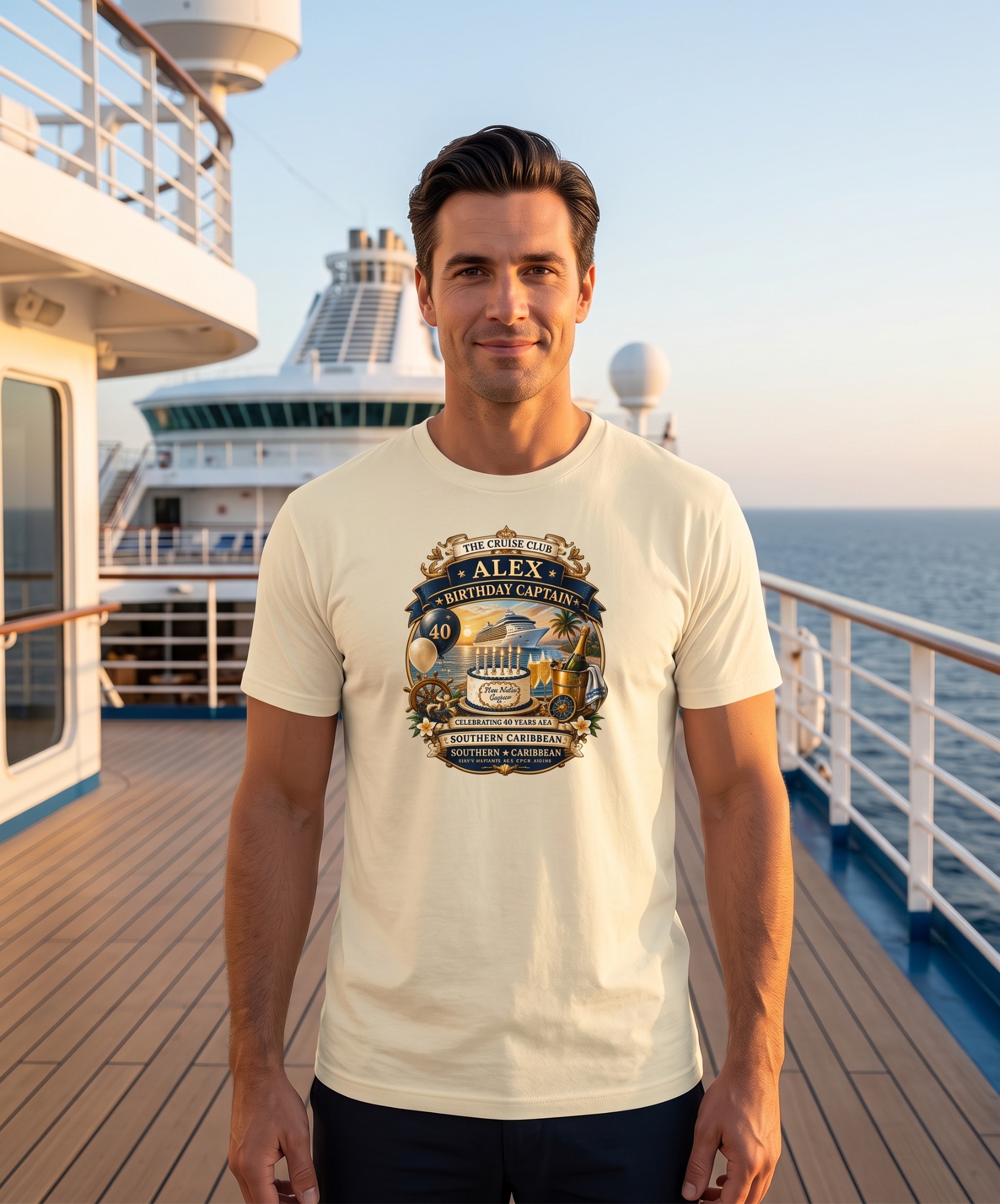 Personalized Birthday Captain Cruise T-Shirt – Natural Mockup