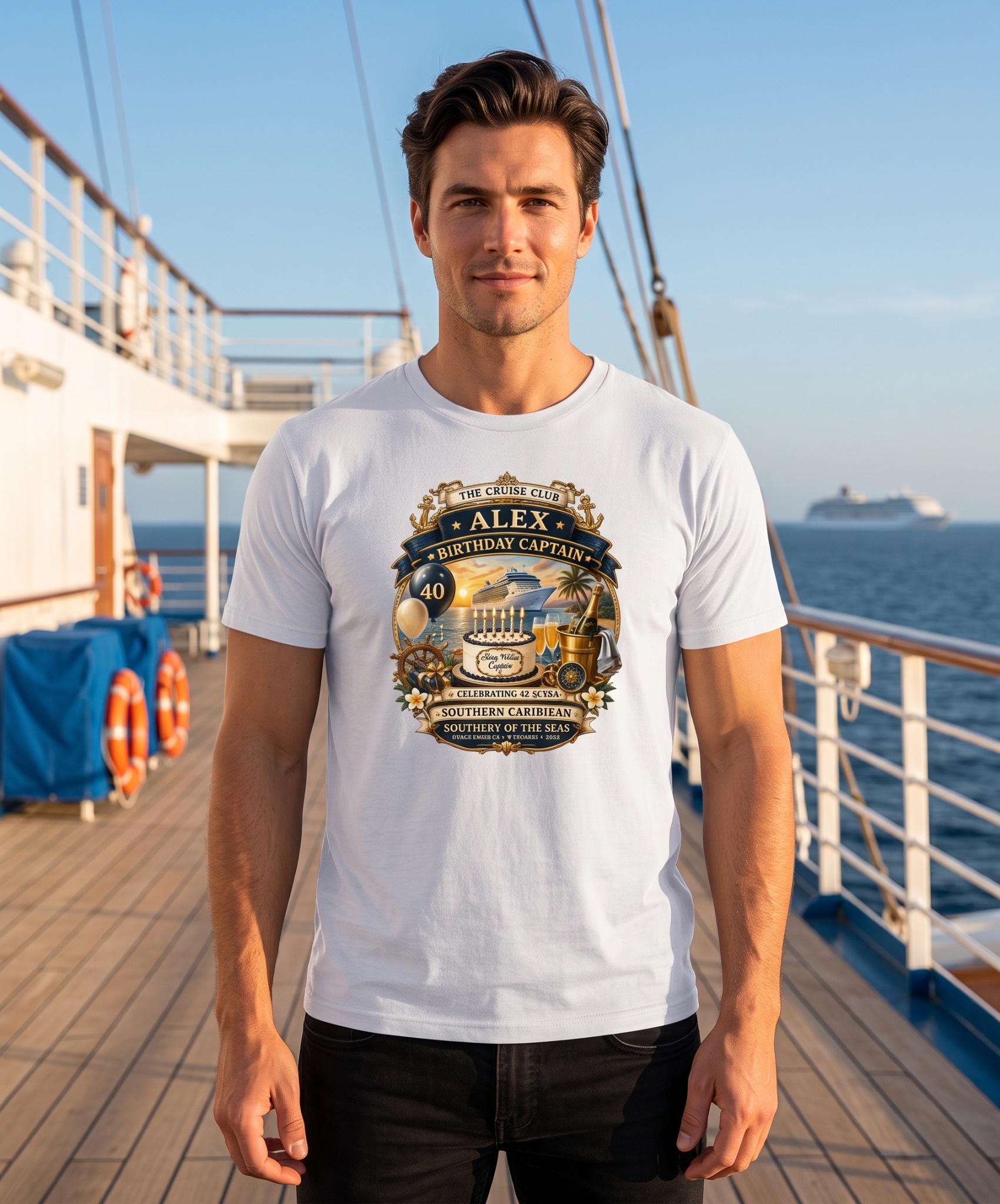 Personalized Birthday Captain Cruise T-Shirt – White Mockup