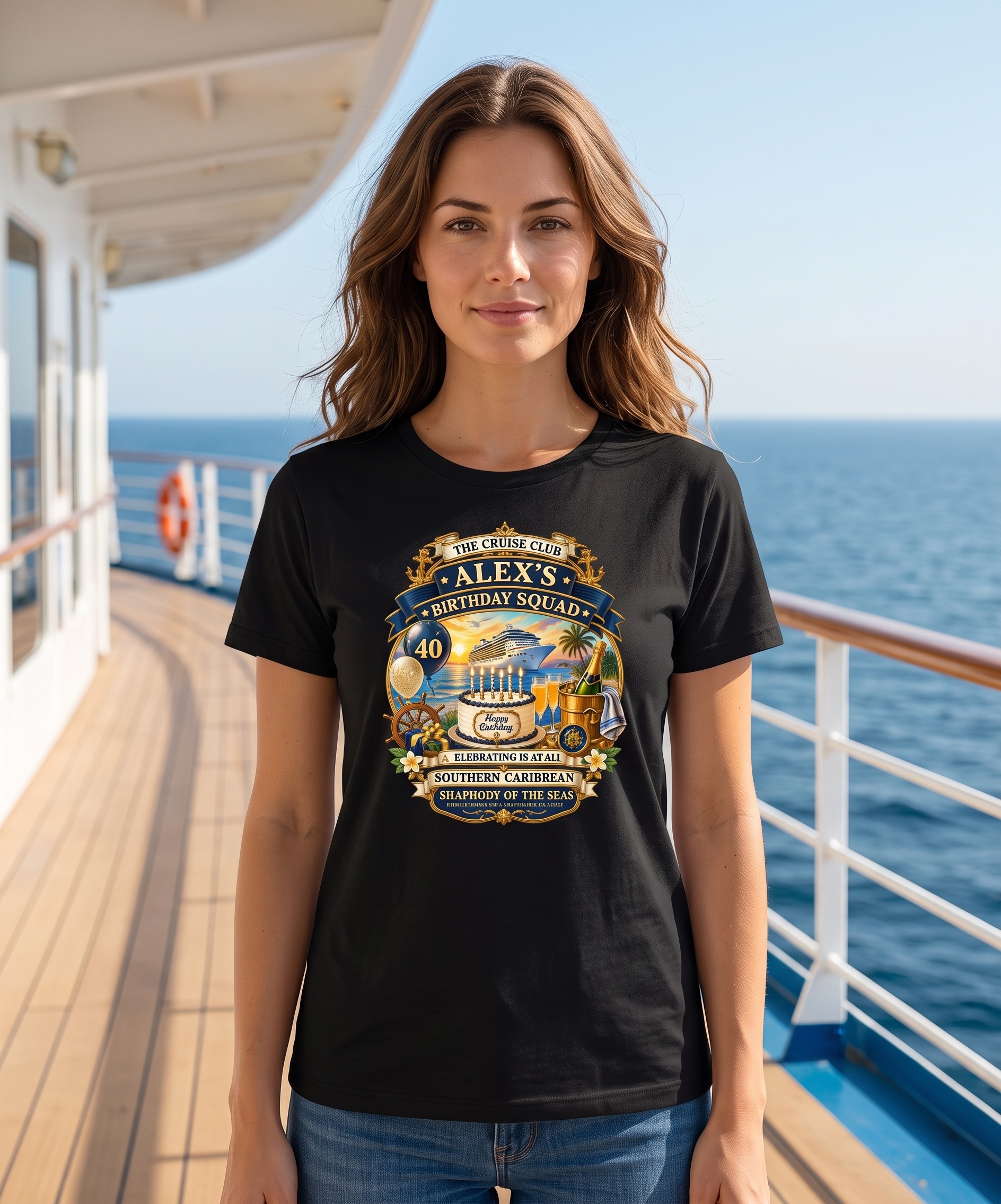 Personalized Birthday Squad Cruise Shirt – Black Women’s Mockup