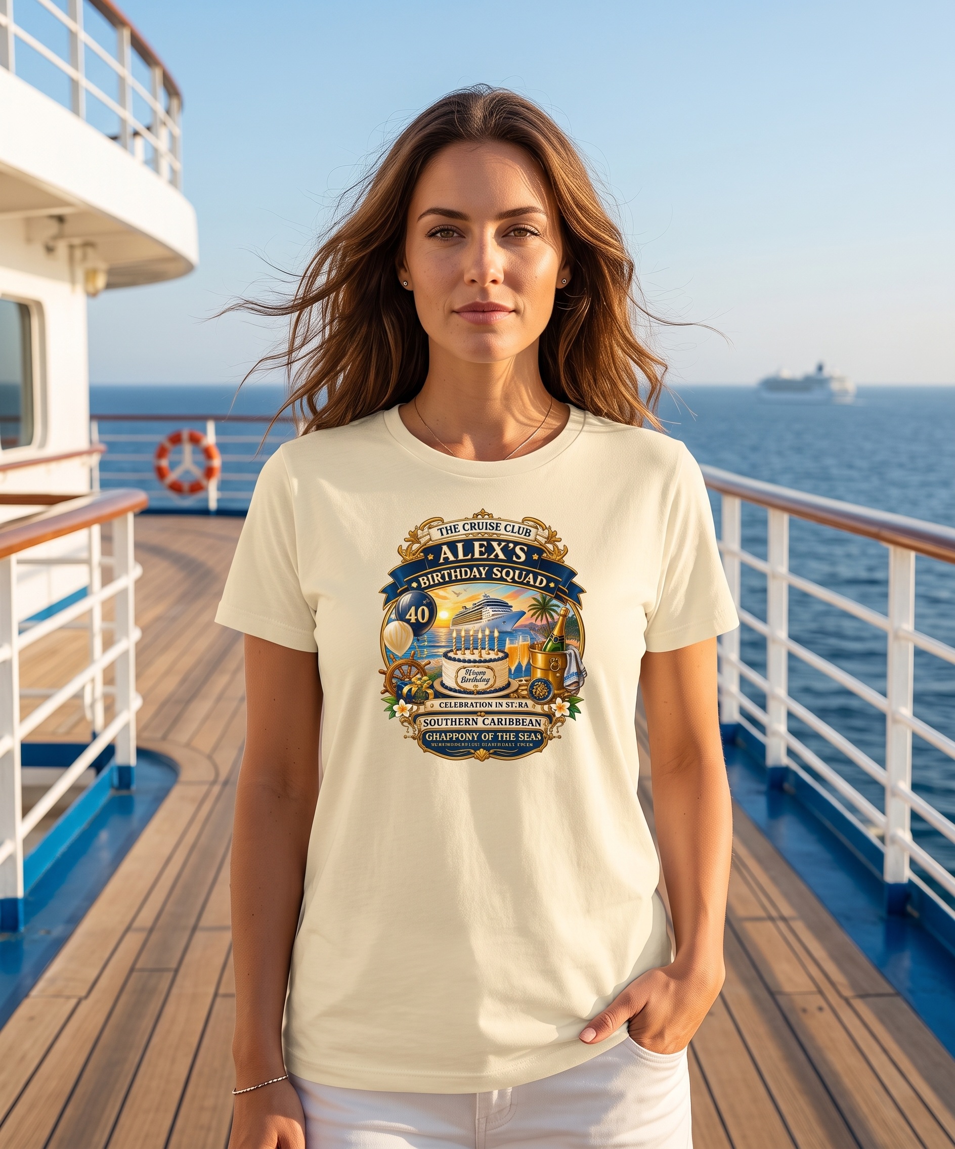 Personalized Birthday Squad Cruise Shirt – Natural Women’s Mockup