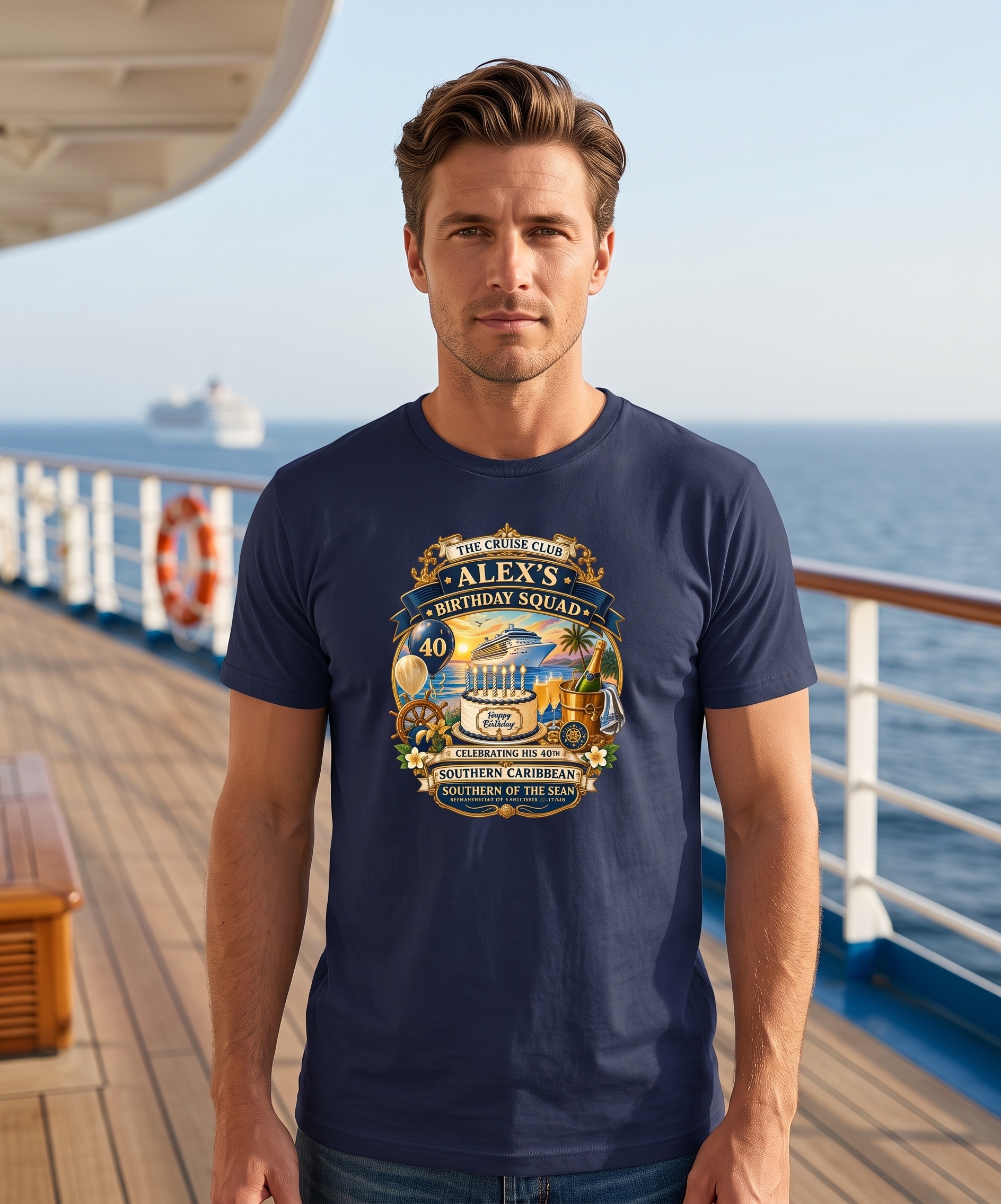 Personalized Birthday Squad Cruise Shirt – Navy Men’s Mockup