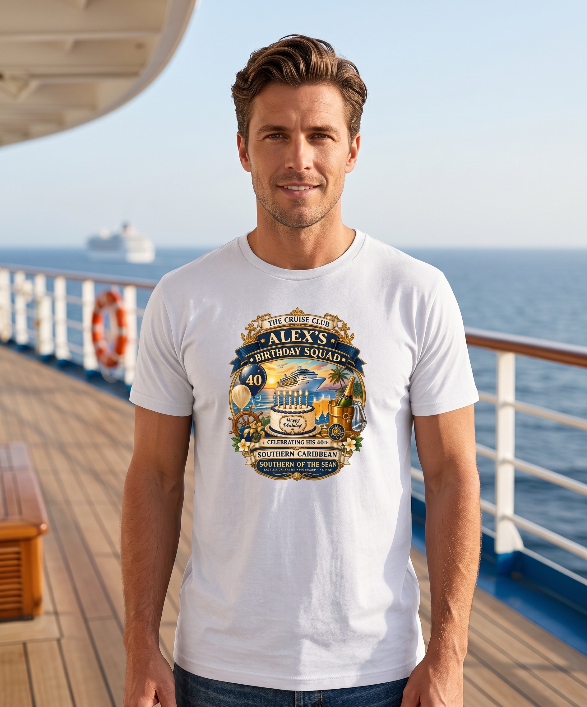 Personalized Birthday Squad Cruise Shirt – White Men’s Mockup