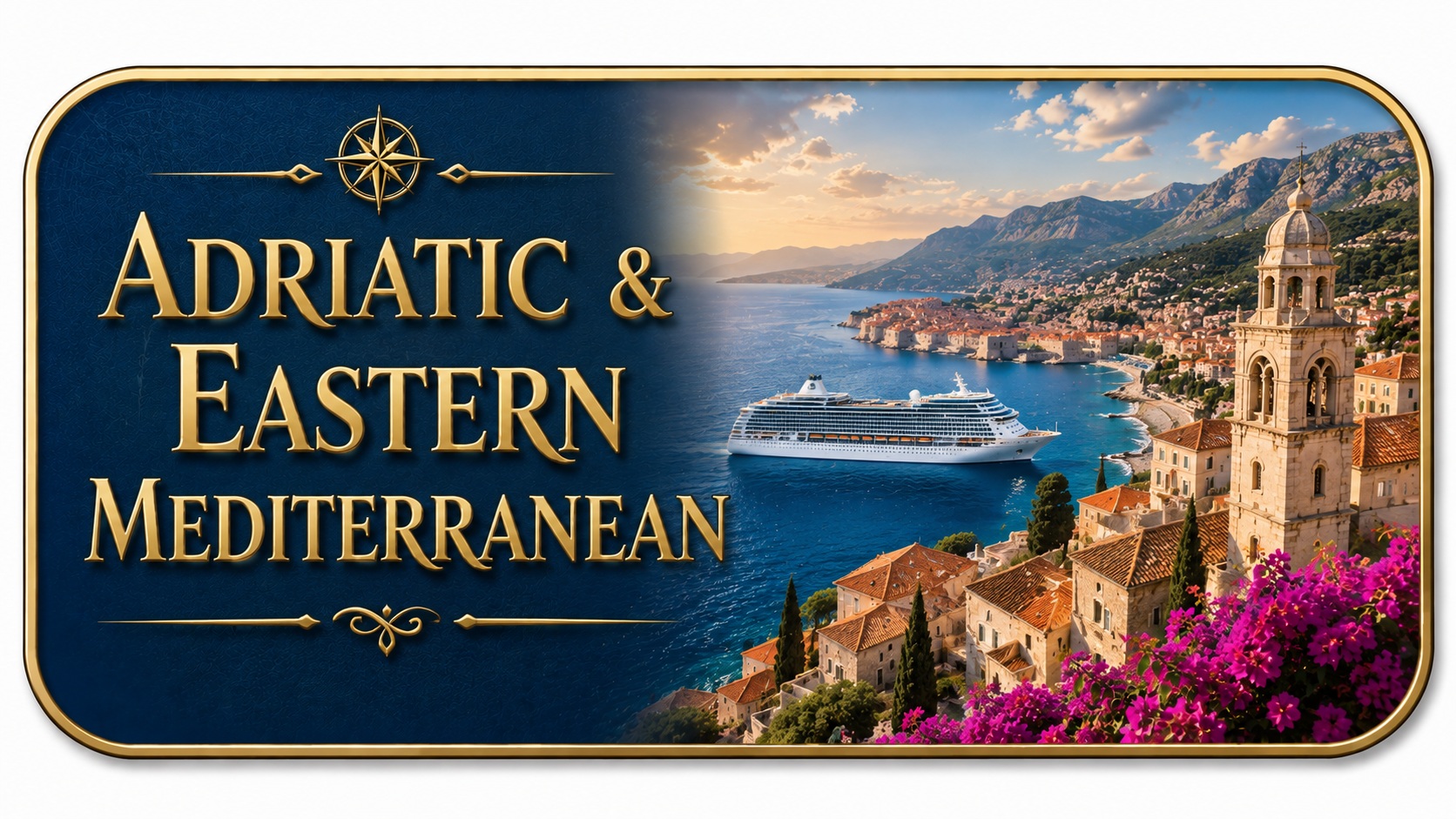 Adriatic and Eastern Mediterranean cruise destination with historic coastal town and cruise ship